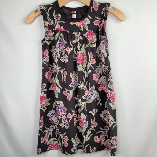 Size 7: Tea Grey/Pink/Purple Floral Ruffle Sleeve Dress