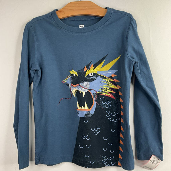 Size 6: Tea Blue/Yellow/Orange Dragon Long Sleeve Shirt