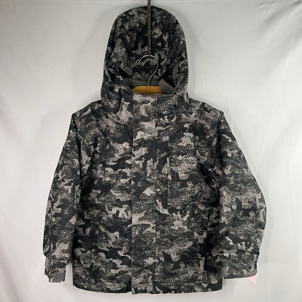 Size 4-5: Columbia Black/Grey Camo Interchange Omni-Heat Hooded Coat/Fleece