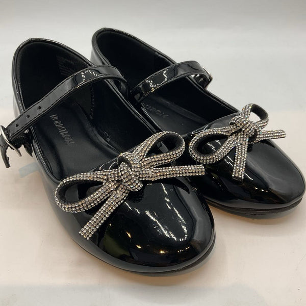 Size 10: Nordstrom Black/Silver Sparkle Bow Adjustable Strap Mary Janes