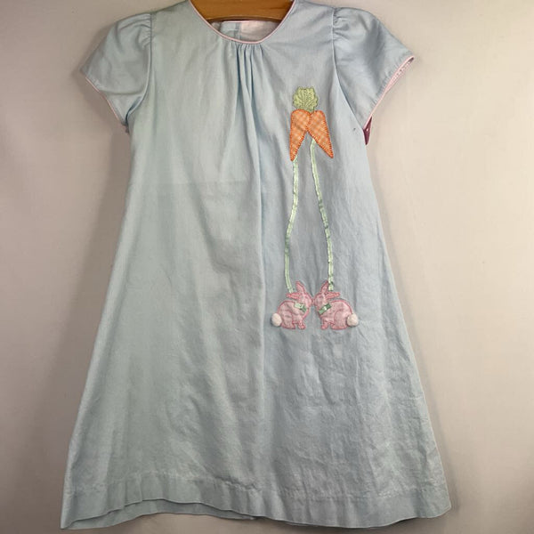 Size 6: Little English Blue/Orange/Pink Carrot/Bunny Applique Dress