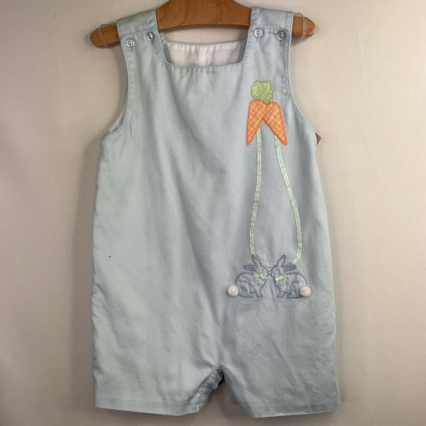 Size 3: Little English Blue/Orange Carrot/Bunny Applique Sleeveless Shorty Romper