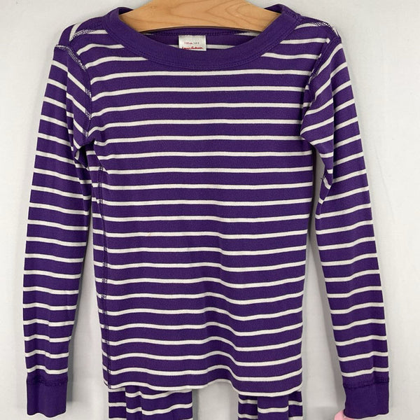 Size 5 (110): Hanna Andersson Purple/White Striped Organic Cotton 2pc PJs