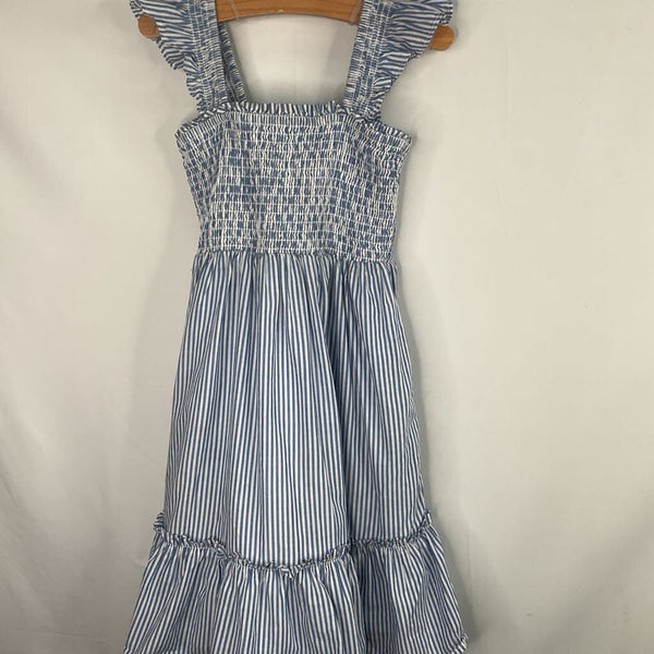 Size 6-7: Crewcuts Blue/White Striped Ruffle Trim Sun Dress