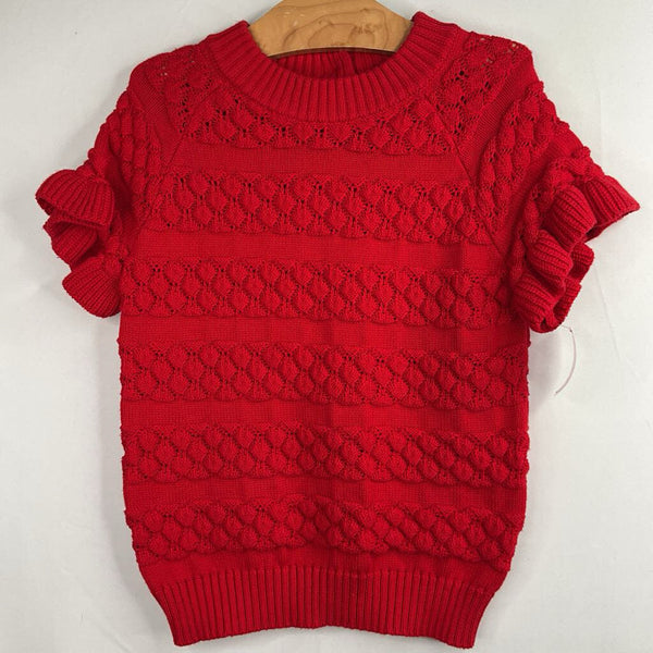 Size 6-7: Janie and Jack Red Eyelet Ruffle Trim Short Sleeve Sweater