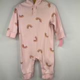 Size 3-6m: Old Navy Pink/Rainbows Hooded Snap-Up Romper