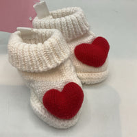 Size NB: White/Red Hearts Knit Booties