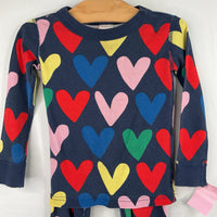 Size 3 (90): Hanna Andersson Navy/Rainbow Hearts Organic Cotton 2pc PJs