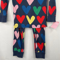 Size 3 (90): Hanna Andersson Navy/Rainbow Hearts Organic Cotton 2pc PJs