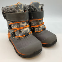 Size 6: See Kai Run Grey/Orange Camo Fleece Lined Velcro Strap Snow Boots