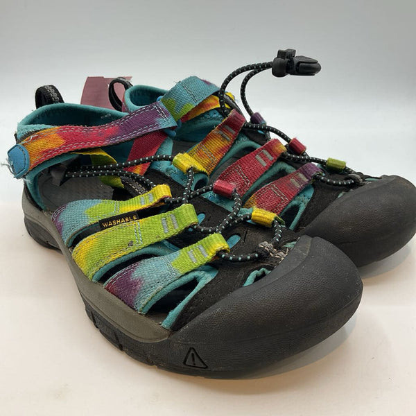 Size 2Y: Keen Black/Colorful Tie-Dye Velcro/Toggle Sandals