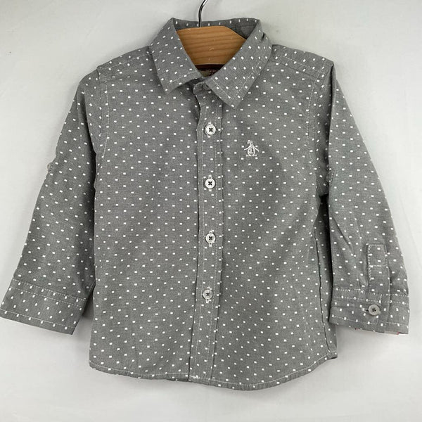 Size 12m: Penguin Grey/White Squares Buton-Up Shirt