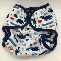 Size 2 (9-36m): Thirsties White/Blue/Orange Woodland Waterproof Diaper Cover