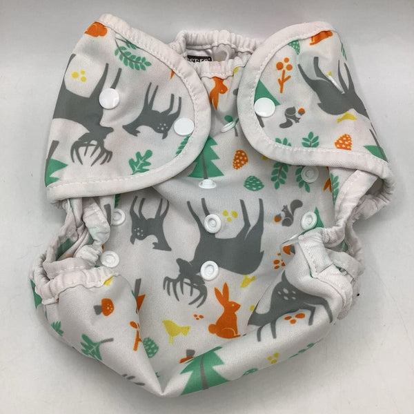 Size 2 (9-36m): Thirsties White/Grey/Green Woodland Waterproof Diaper Cover