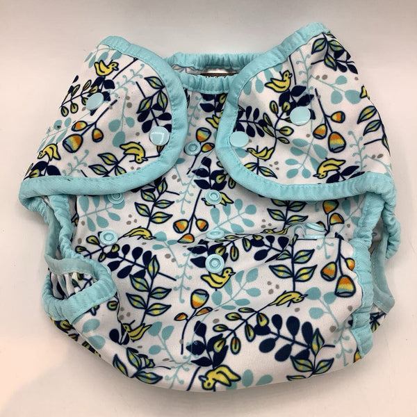 Size 2 (9-36m): Thirsties White/Blue/Yellow Floral Ducks Waterproof Diaper Cover