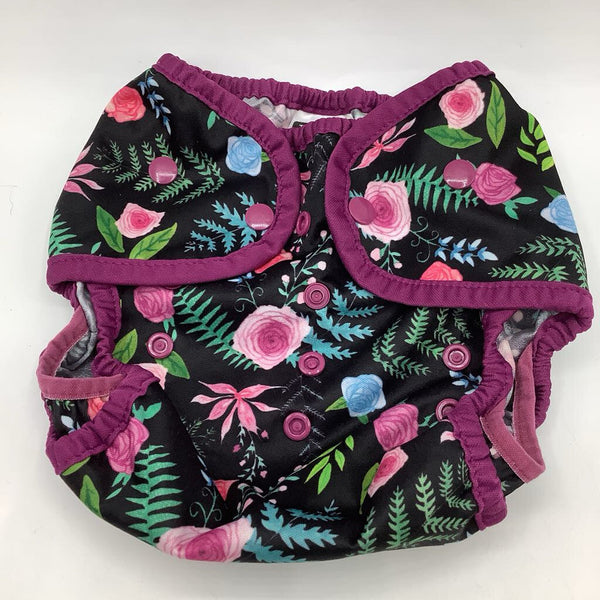 Size 2 (9-36m): Thirsties Black/Colorful Floral Waterproof Diaper Cover