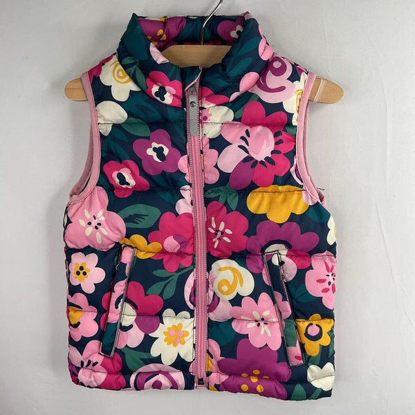 Size 3 (90): Hanna Andersson Navy/Colorful Floral Puffy Down vest