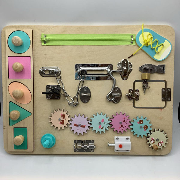 Montessori Wooden Locks & Gears Busy Board