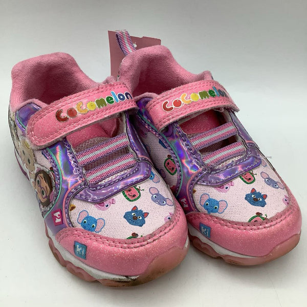 Size 7: Cocomelon Pink/Colorful Print Light-Up Velcro Strap Sneakers