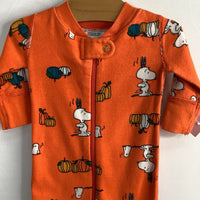 Size 0-3m (50): Hanna Andersson Orange Snoopy Pumpkin Zip Up Organic Pjs
