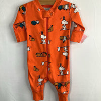 Size 0-3m (50): Hanna Andersson Orange Snoopy Pumpkin Zip Up Organic Pjs