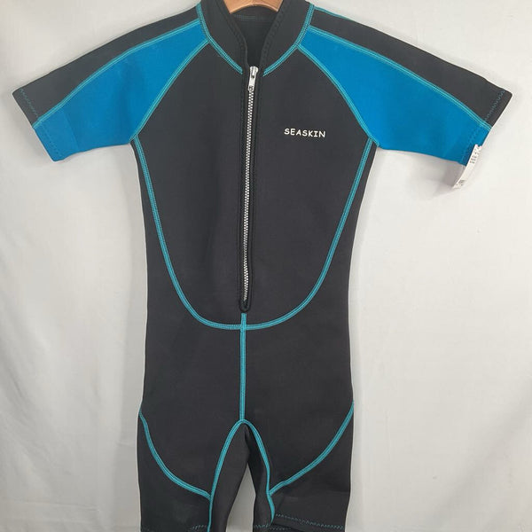 Size 8: Seaskin Black/Blue Short Sleeve Wetsuit
