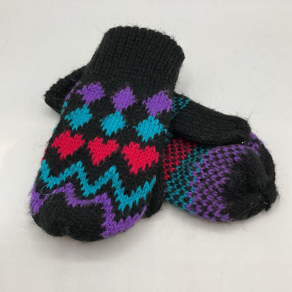 Size OS: Black/Purple/Blue Knit Mittens