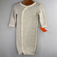 Size Preemie: Touched by Nature Grey/White Striped Snap-Up Nighty