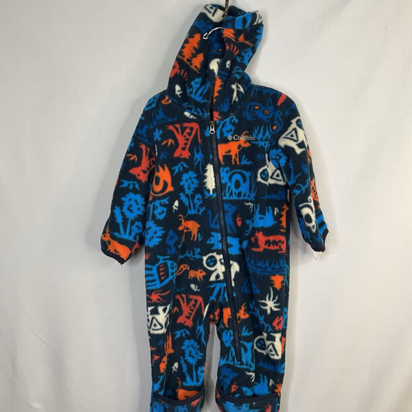 Size 6-12m: Columbia Blue/White/Orange Animals Fleece Bunting