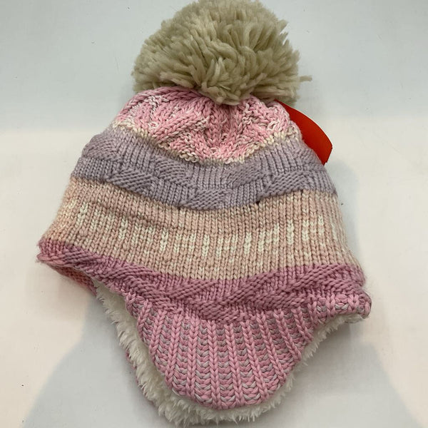 Size 0-6m: The North Face Purple/Pink Striped Fleece Lined PomPom Beanie