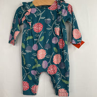 Size 0-3m: Tea Blue/Colorful Floral Ruffle Trim Romper