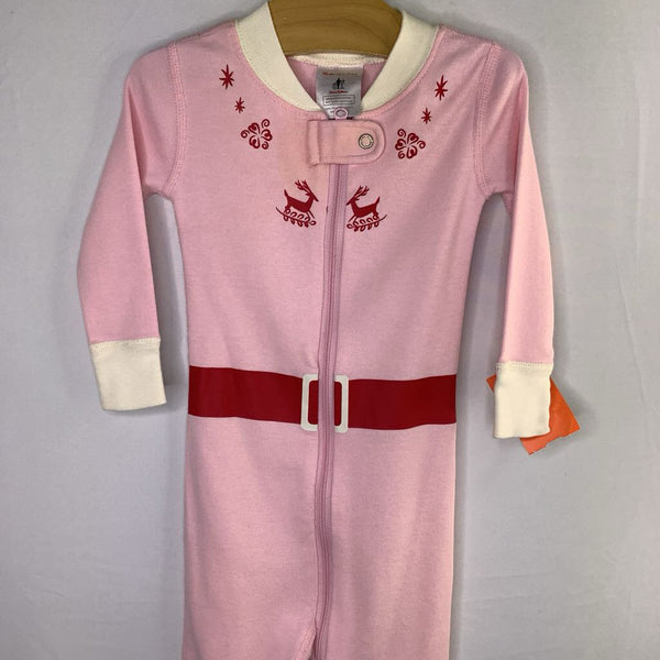 Size 6-12m (70): Hanna Andersson Pink/Red Elf Organic Cotton 1pc Zip-Up PJs