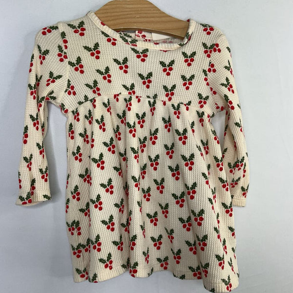 Size 6-12m: Spearmint Love Cream/Red/Green Holly Waffle Knit Long Sleeve Dress/Bloomers