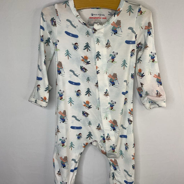 Size NB (5-8lbs): Magnetic Me White/Colorful Ski Critters 1pc Holiday PJs