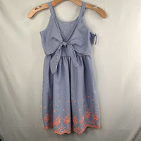 Size 8: Iris & Ivy Blue/White/Orange Stripes/Floral Eyelet Trim Sun Dress