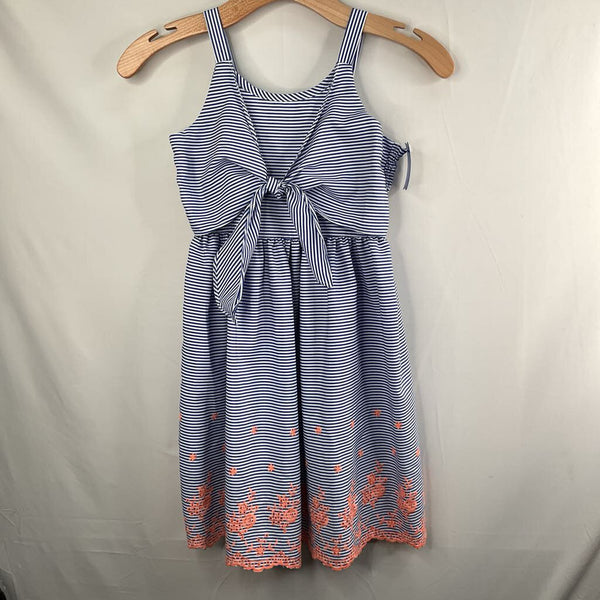 Size 8: Iris & Ivy Blue/White/Orange Stripes/Floral Eyelet Trim Sun Dress