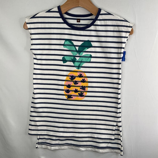 Size 7: Tea White/Blue/Orange Stripes/Pineapple Sleeveless Dress REDUCED