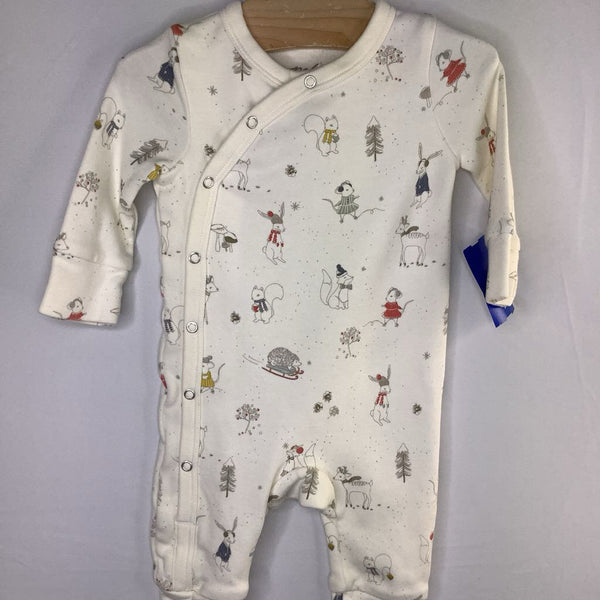 Size 0-3m: Pehr White/Colorful Winter Fun Animals Snap-Up Romper