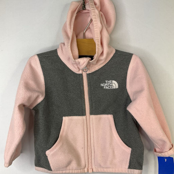 Size 3-6m: The North Face Pink/Grey Hooded Fleece Zip-Up Coat