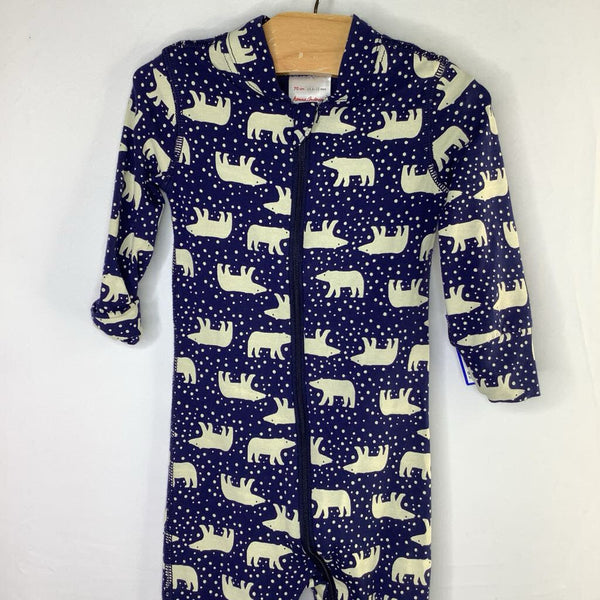 Size 6-12m (70): Hanna Andersson Blue/White Polar Bears Tencel 1pc Zip-Up Footy PJs