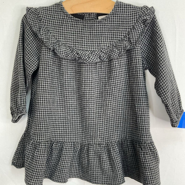 Size 18m: Play Up Black/Grey Gingham Ruffle Trim Long Sleeve Dress
