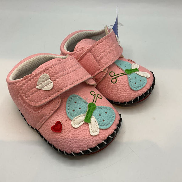 Size 2: Pediped Pink/Blue Butterfly Velcro Strap Soft Sole Shoes