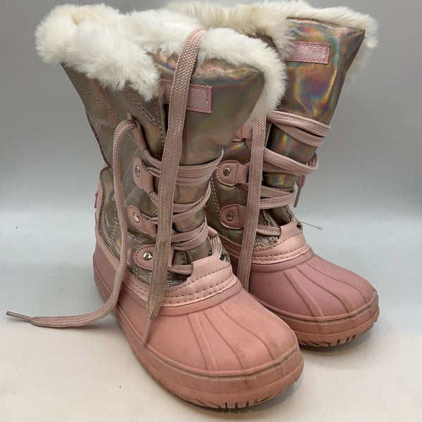 Size 13: London Fog Pink/Holographic Fleece Lined Snow Boots