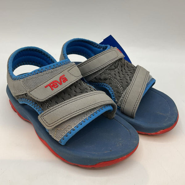 Size 8: Teva Grey/Blue/Red Trim Mesh Velcro Sandals