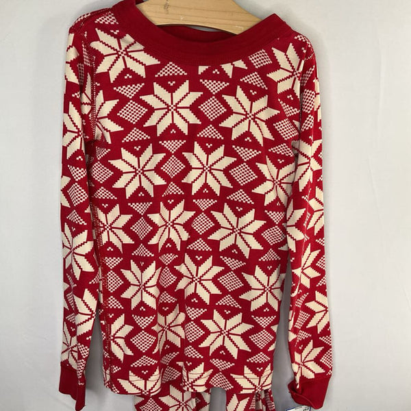 Size 6-7 (120): Hanna Andersson Red/White Snowflakes Organic Cotton 2pc Holiday Pjs