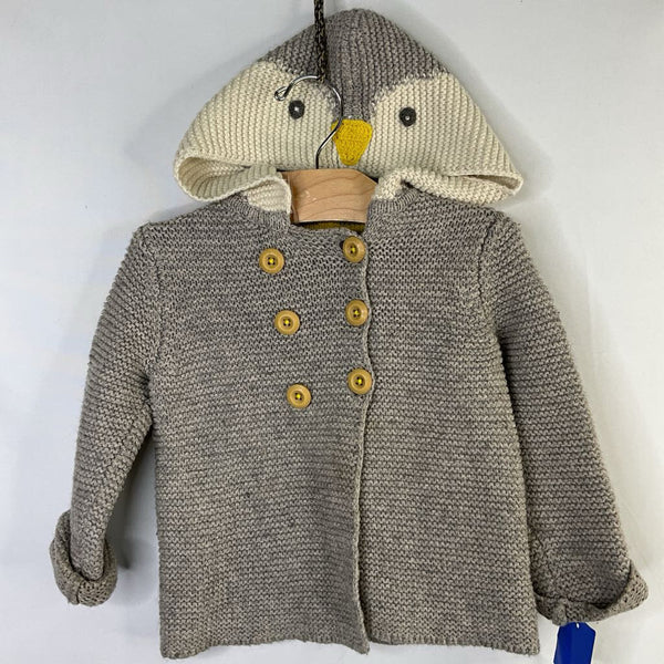 Size 18-24m: Boden Grey/White Penguin Hooded Button-Up Cardigan *REDUCED