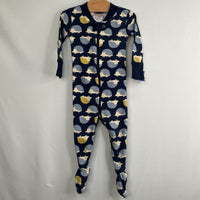 Size 6-12m (70): Hanna Andersson Blue/White/Yellow Hedgehogs Organic Cotton 1pc Zip-Up PJs