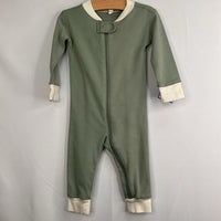 Size 6-12m: Quincy Mae Green/White Trim Zip-Up Romper