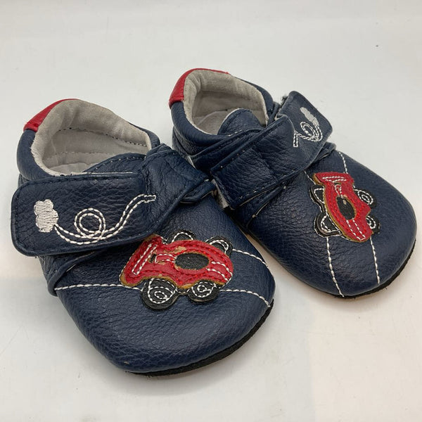 Size 6-12m: Janie & Jack Navy Race Car Velcro Strap Soft Sole Baby Shoes