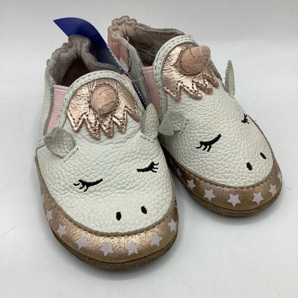 Size 6-12m: Robeez Pink/White Unicorn Soft Sole Baby Shoes